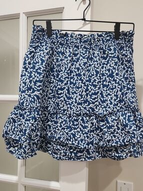 J. Crew Navy and White Floral Ruffle Mini Skirt